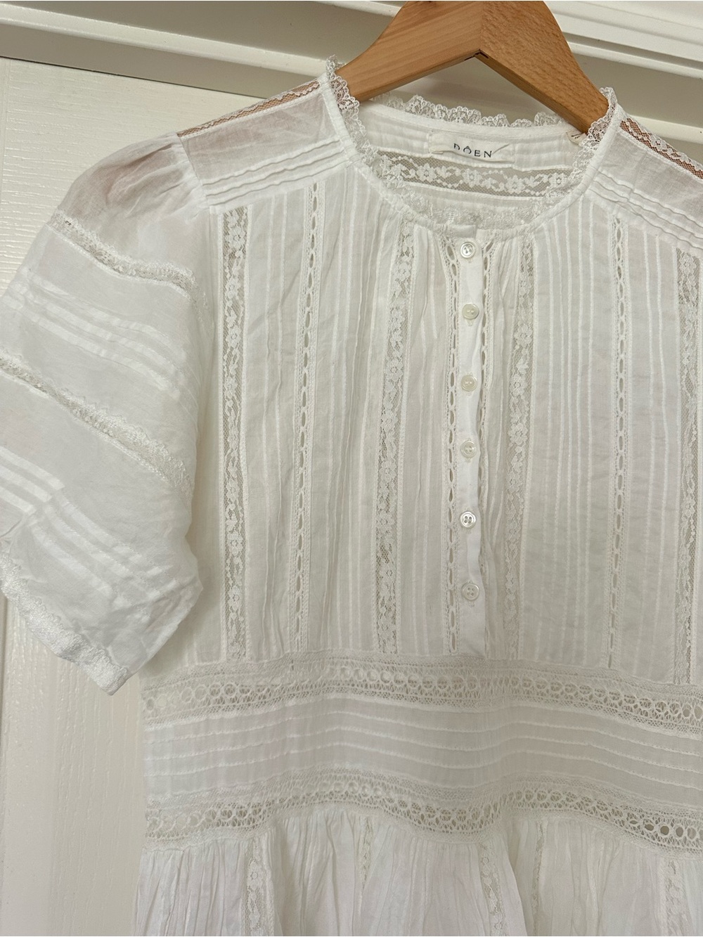 DOÈN White Poplin & Lace Tiered Midi Dress - Small - Picture 4 of 8